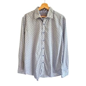 Robert Graham Men's Long Sleeve Button Down Shirt Classic Fit, Blue, Size Large